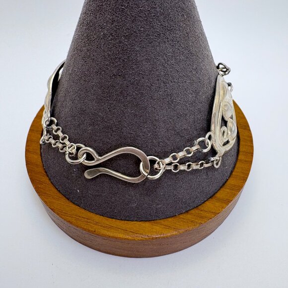 VTG Sterling Silver 925 Leaf Circle Link Chain Bracelet Size 8.25" Length - Picture 6 of 10